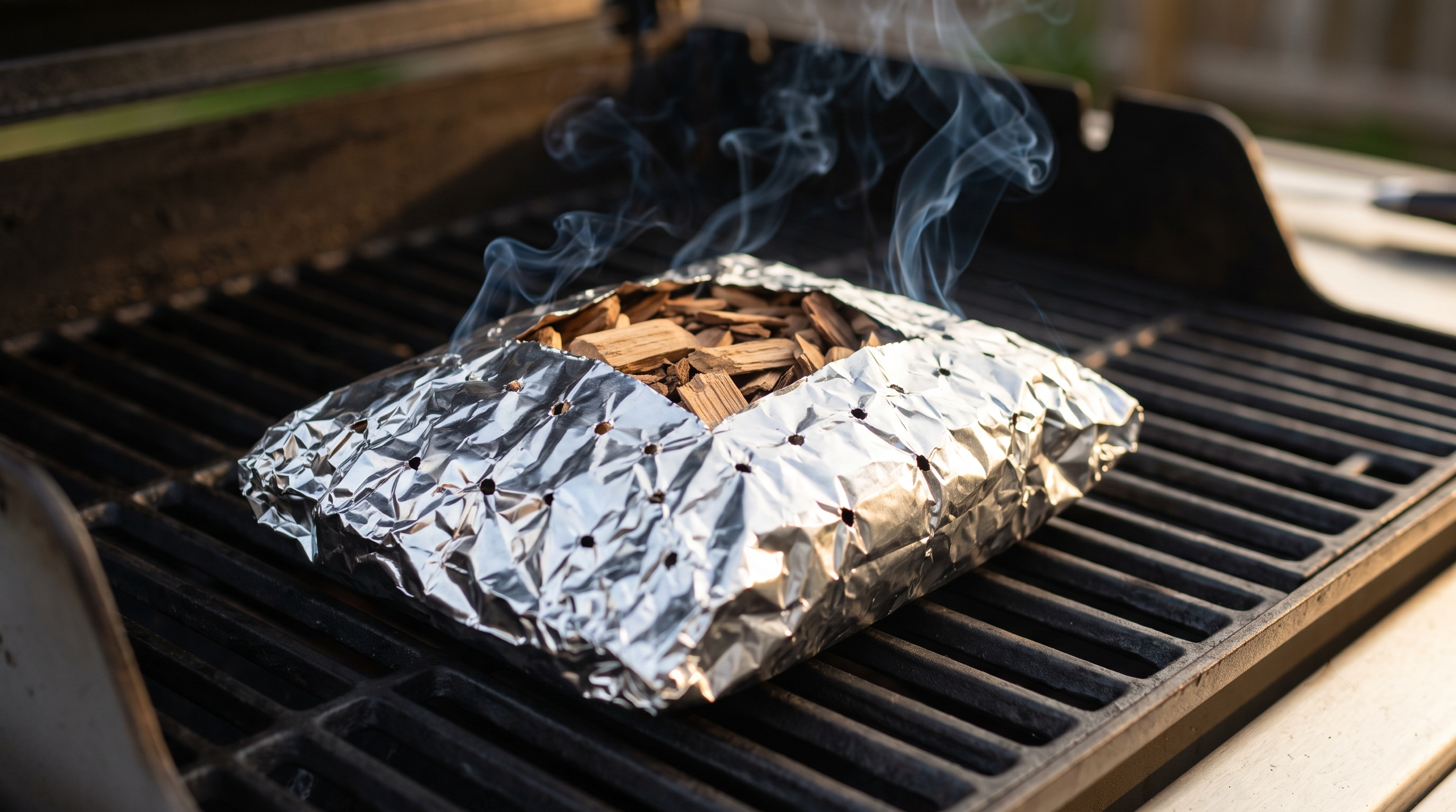 Wood Chips Smoking in a Foil Packet Wood Chips Smoking in a Foil Packet
