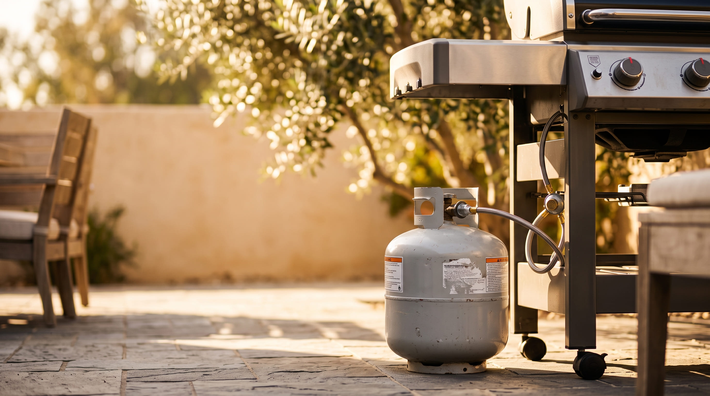 Propane Tank Connected to Gas Grill Propane Tank Connected to Gas Grill
