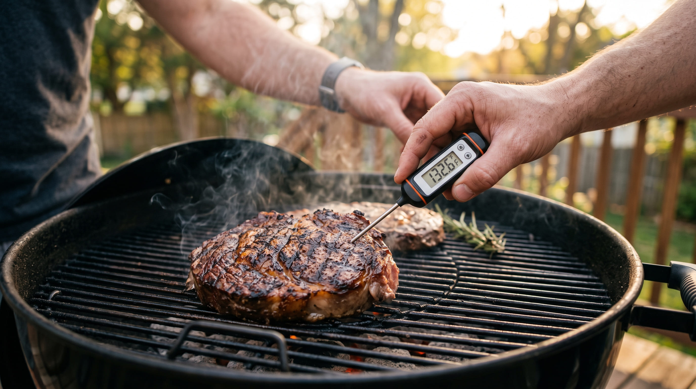 Checking Steak Doneness with Thermometer Checking Steak Doneness with Thermometer