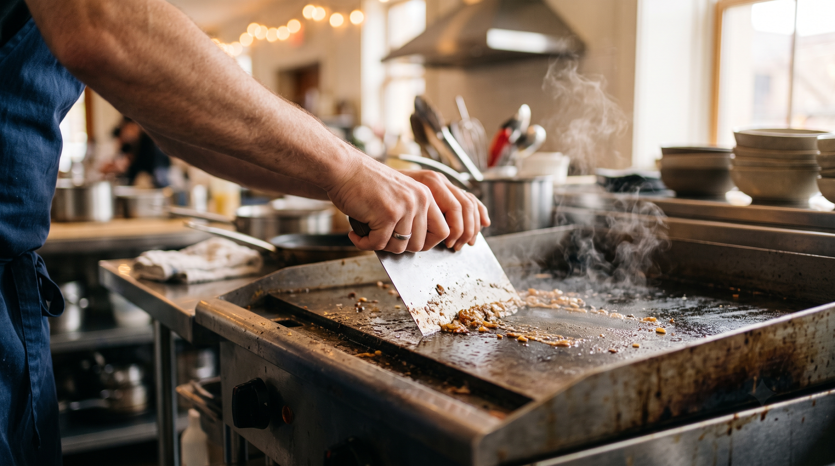Scraping Griddle After Cooking Scraping Griddle After Cooking