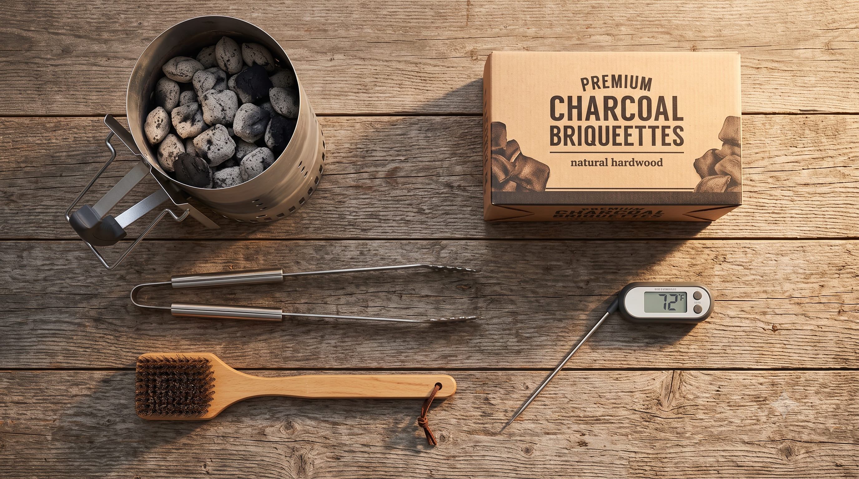 Charcoal Grilling Essentials Flat Lay Charcoal Grilling Essentials Flat Lay