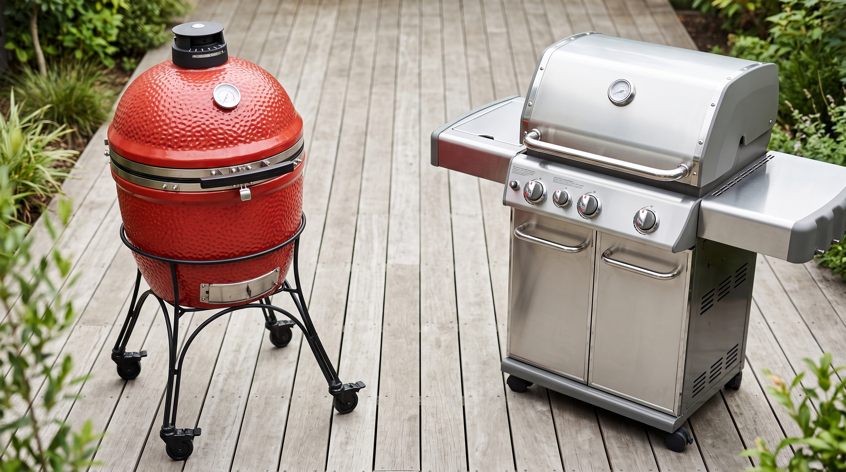 Kamado Grill and Gas Grill Side by Side Kamado Grill and Gas Grill Side by Side