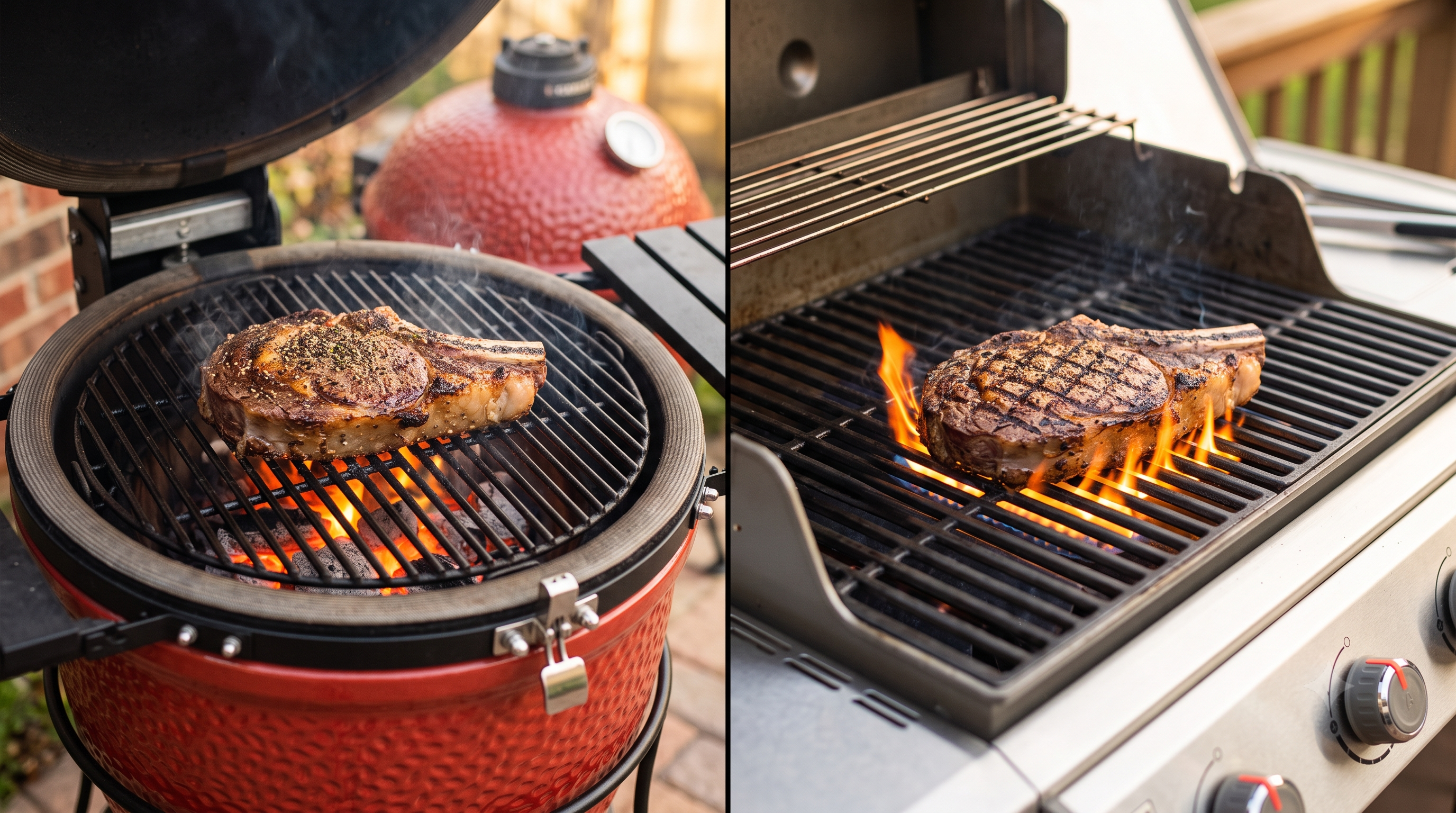 Searing on a Kamado vs Gas Grill Searing on a Kamado vs Gas Grill