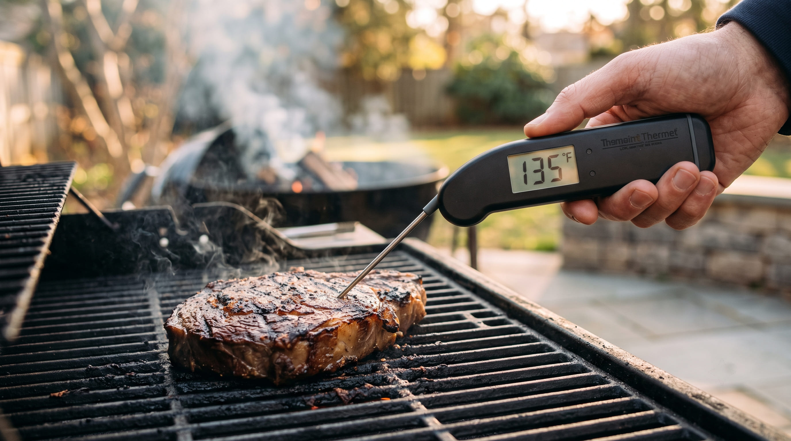 Checking Steak Temperature with Thermometer Checking Steak Temperature with Thermometer