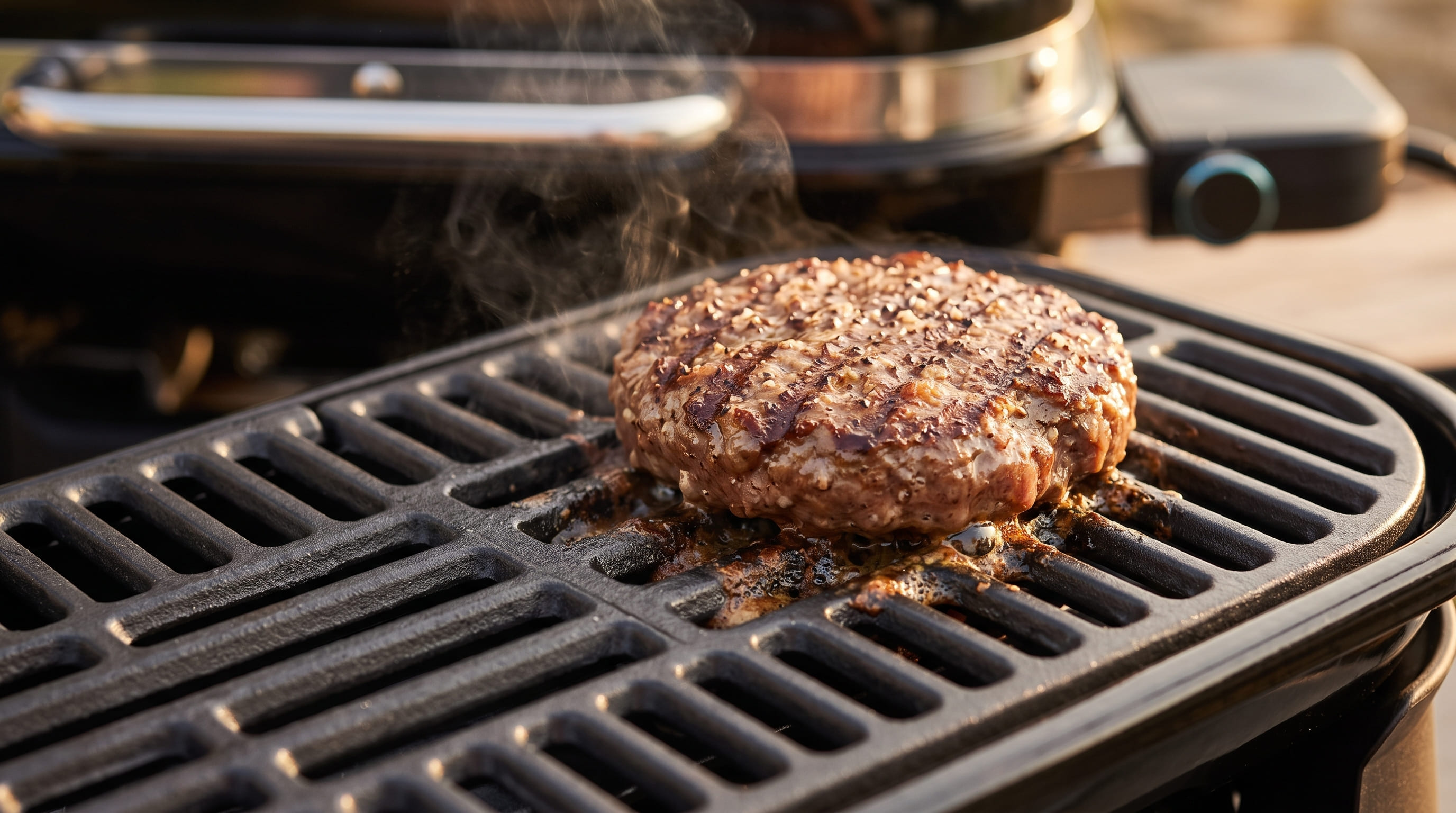 Burger Searing Close-Up Burger Searing Close-Up
